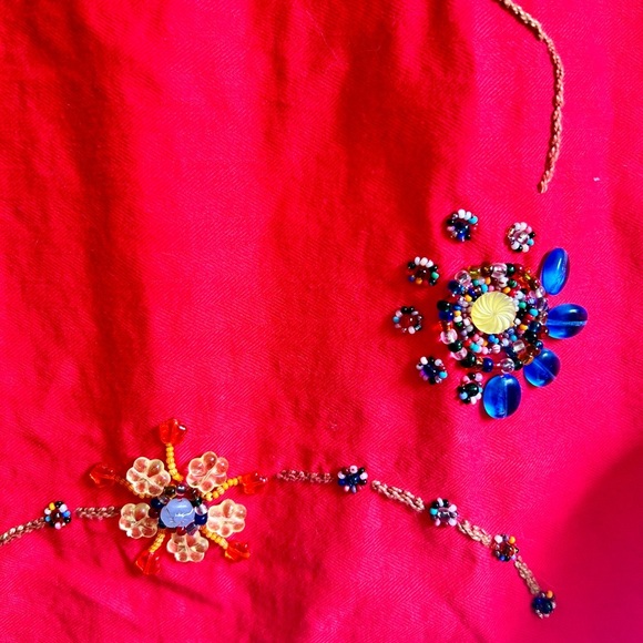 Vintage Late 90s / Y2K Embellished Beaded Red Cotton Shift Dress - Picture 3 of 8